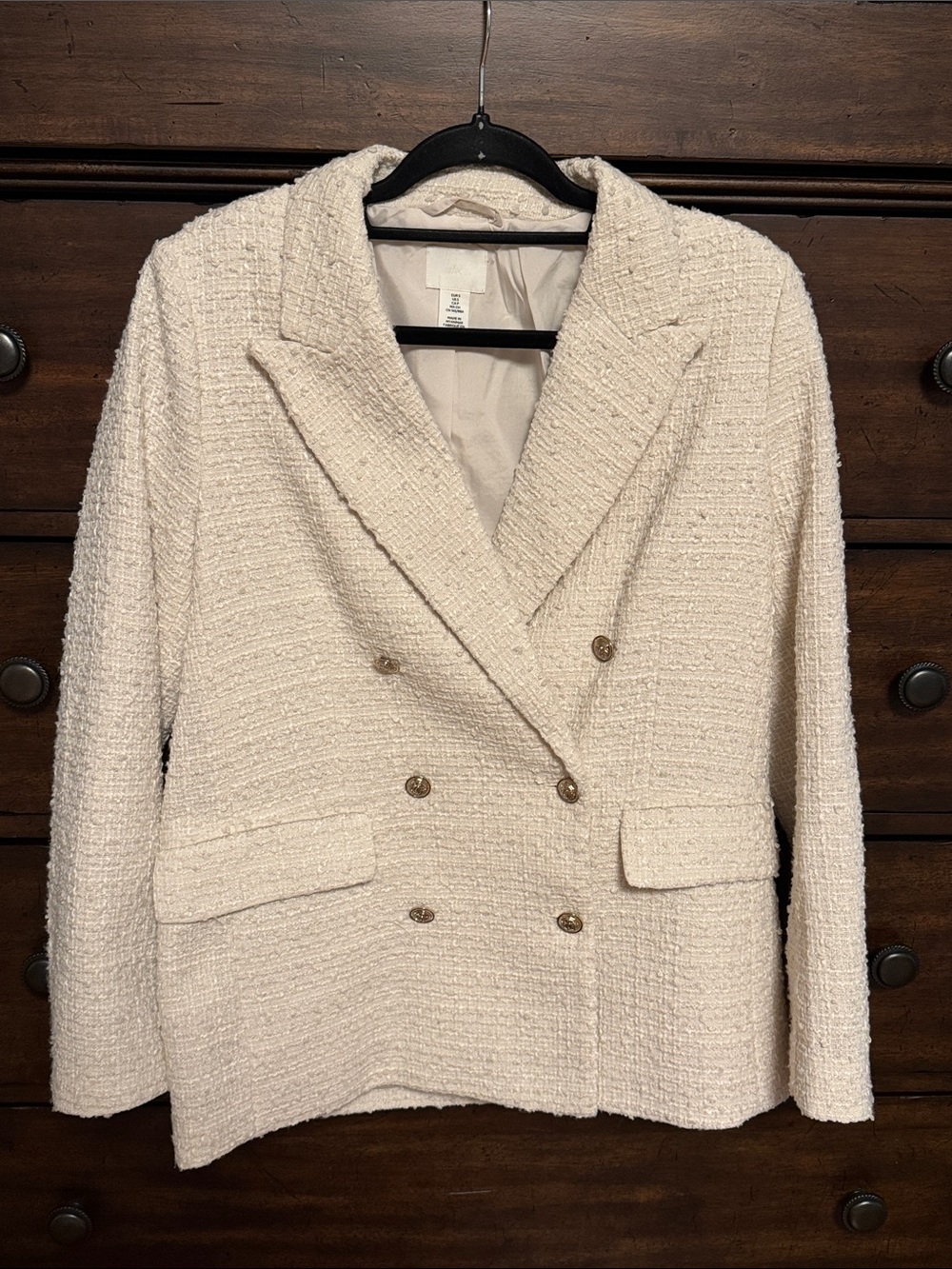 H&M Cream Bouclé Oversized Double-Breasted Blazer